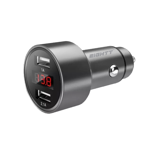 [111889] Eightt - Cargador de coche USB - 2 Puertos 5V - 2.4A 12W - Aluminio