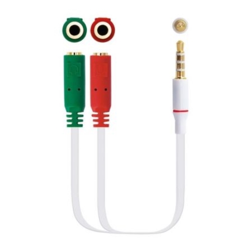 [113044] Nanocable - Cable Adapaptador Jack 3.5 Macho 4 Pines a 2xJack 3.5 Pines Hembra - 20cm - Blanco
