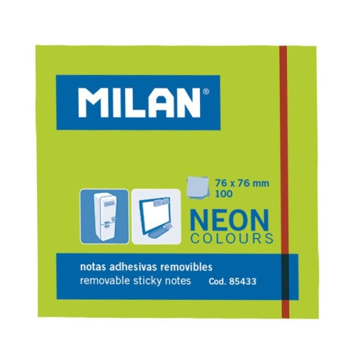 [114796] MILAN BLOC NOTAS ADHESIVAS 100 HOJAS 76X76MM VERDE NEÓN - 10U.