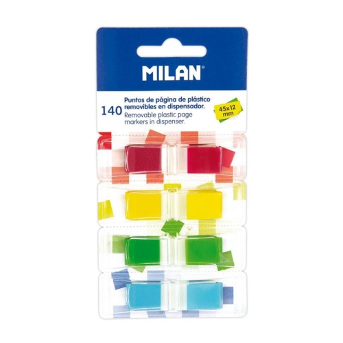 [114726] MILAN MARCADORES DE PÁGINA REMOVIBLES 140 PUNTOS 45X12MM 4 COLORES TRANSPARENTES