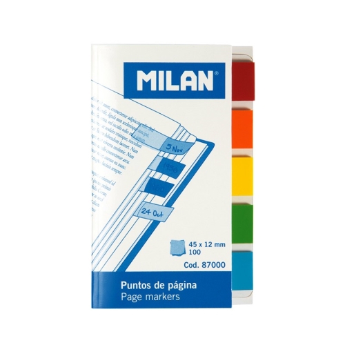 [114802] MILAN MARCADORES DE PÁGINA 100 PUNTOS 45X12MM 5 COLORES TRANSPARENTES