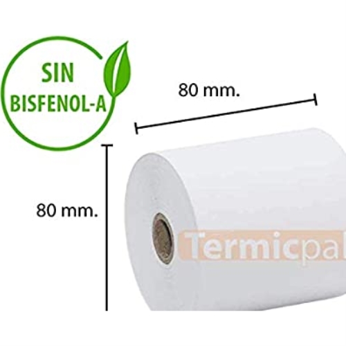 [115159] PAPEL TERMICO 80X80X12 MM 56GR. - PAQUETE 8 ROLLOS - SIN BISFENOL-A - (Caja completa 6 paquetes)