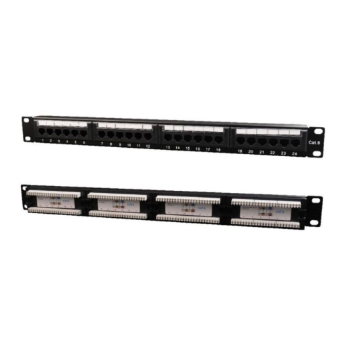 [115465] Phasak - Panel de parcheo (Patch pannel) Cat.6 24 puertos con organizador de cables negro