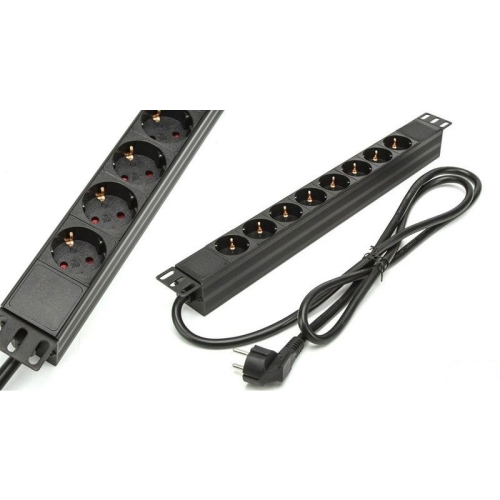 [116421] Phasak - Regleta Rack 19" 1U 8 tomas 16A 3500W 250V negra 1,5m