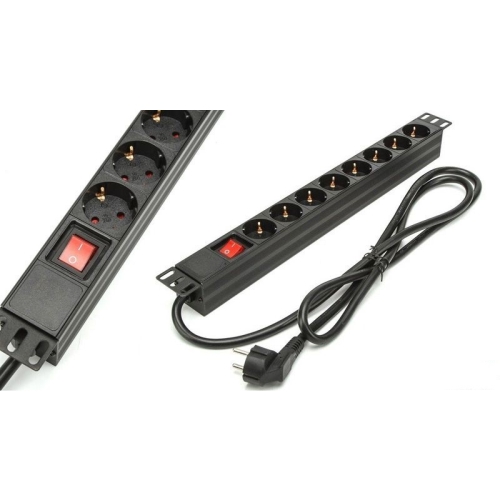 [117116] Phasak - Regleta Rack BNS 1518 19" 1U - 8 Tomas Schuko - Interruptor ON/OFF - Cable 1,5 m - 16A - Negra