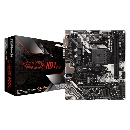 [118099] Placa base AM4 microATX Asrock B450M-HDV R4.0 - 2xDDR4 (hasta 32 GB 3200 Mhz OC) - 4xSATA RAID - 1 x M.2 - USB 2.0 (2/4) - USB 3.1 (4/2) - HDMI - VGA - DVI