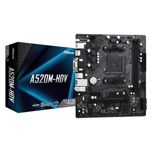 [118139] Placa base AM4 microATX ASRock A520M-HDV - 2xDDR4 (hasta 64 GB 4600Mhz OC) - 4xSATA - 1xM.2 PCIe Gen3 - USB 2.0 (2/4) - USB 3.2 (4/2) - HDMI - VGA - DVI-D