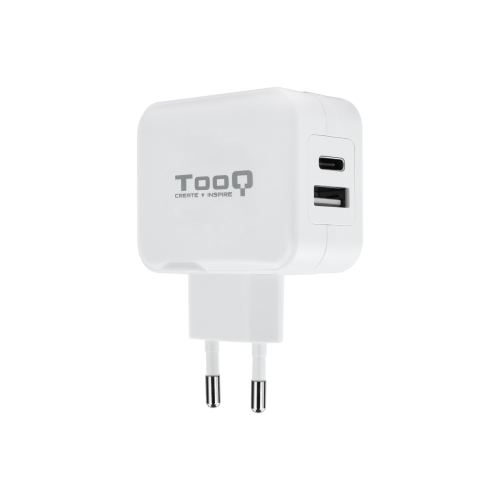 [118924] TooQ - Cargador pared doble puerto USB-C + USB A - 27W - Blanco
