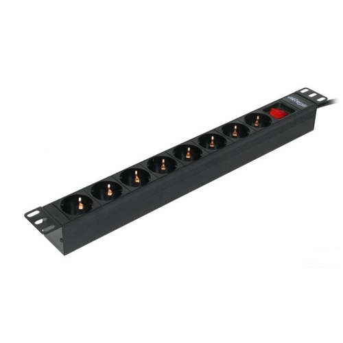 [119654] Phasak - Regleta de 8 tomas para rack 1U 16A negra 2m - Interruptor
