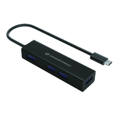 [120199] HUB USB-C 3.0 CONCEPTRONIC HUBBIES07B 4 PUERTOS USB 3.0 COLOR NEGRO CARCASA DE ALUMINIO