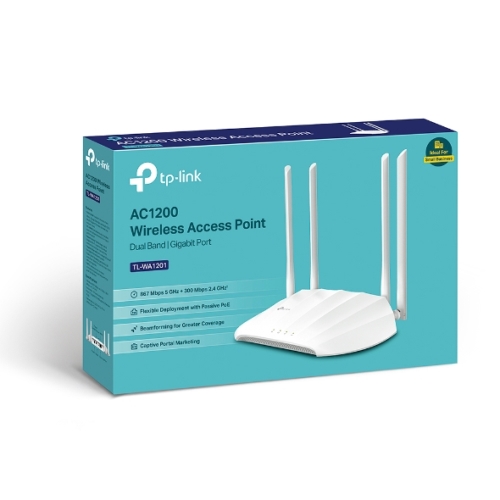 [121429] PUNTO DE ACCESO WIFI TP-LINK WA1201 INTERIOR AC1200 DUAL BAND 5Ghz / 2.4Ghz 4 ANTENAS FIJAS POE PASIVO AP/CLIENT/ RANGE EXTENDER  1 PUERTO GIGABIT