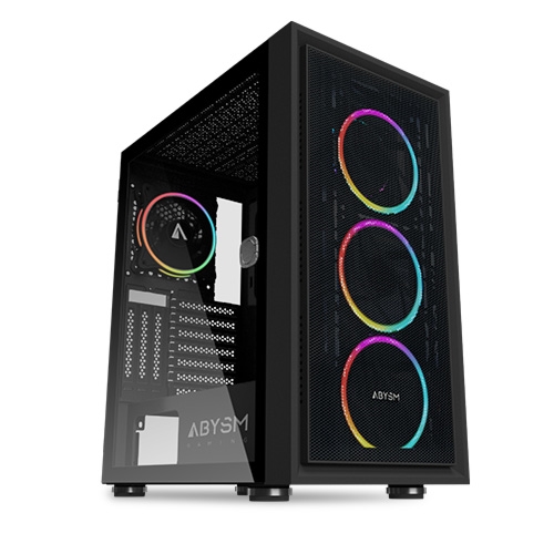 [122817] Abysm Gaming - Caja ATX Danube Kamp Negra - 2 x USB 2.0 - 1 x USB 3.0 - 2 x 3.5" + 3 x 2.5" int - VGA hasta 35cm - 3 x 120 mm ARGB + 1 x 120 mm ARGB - 2 x 120 mm opcional - Antipolvo