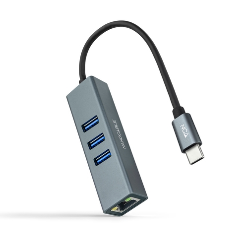 [123370] CONVERSOR USB-C ETHERNET GB +3xUSB3.0 GRIS 15 CM