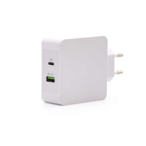 [122607] TooQ Cargador de Pared doble puerto USB-C PD + USB A QC3.0, 48W