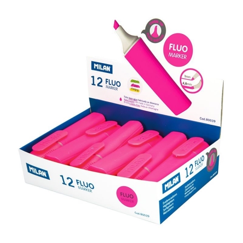 [122878] MILAN MARCADOR FLUORESCENTE FLUO ROSA PUNTA BISELADA - EXPOSITOR 12U