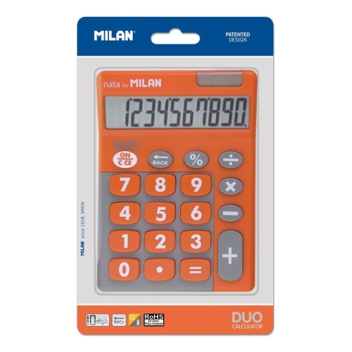 [122907] MILAN CALCULADORA DUO 10 DIGITOS DUAL BLISTER NARANJA