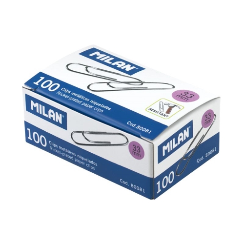[125027] MILAN CLIPS NIQUELADOS 33MM - CAJA DE 100U