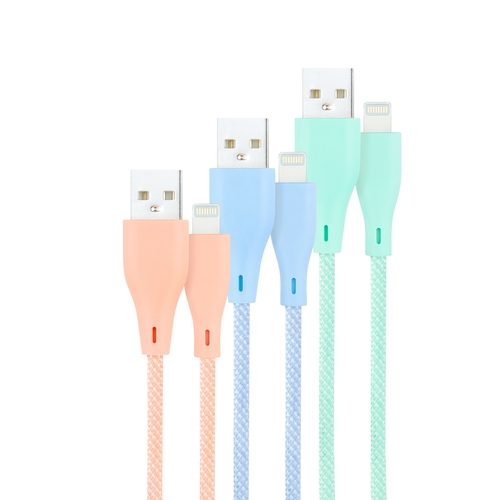 [125132] 3 CABLES LIGHTNING A USB A/M, RO-AZ-VE MALLADO, 1M