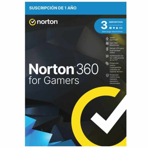 [125051] Norton 360 For Gamers - Antivirus - 50GB almacenamiento - 1 usuario - 3 dispositivos - 12 meses - Game optimizer - SafeCam - Secure VPN - Dark Web Monitoring - ESD licencia electrónica
