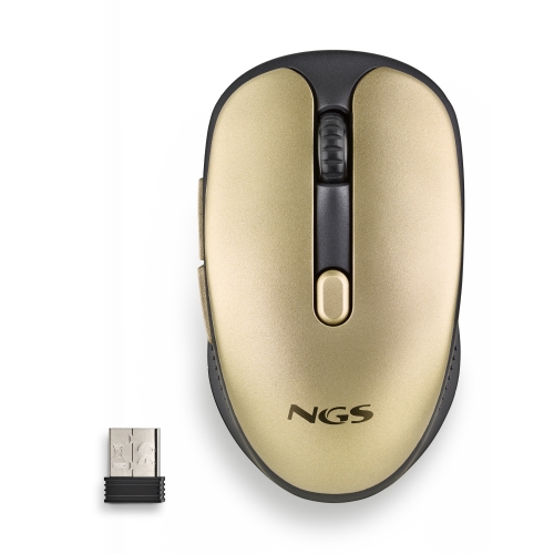 [125269] NGS - Ratón inalámbrico EVO RUST GOLD - Recargable - Botones silenciosos - 800/1200/1600 dpi - Dorado