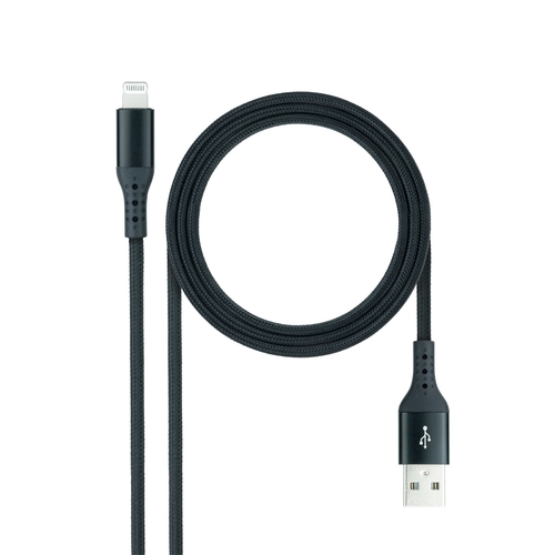 [125134] CABLE LIGHTNING A USB A/M, NEGRO MALLADO, 1 M