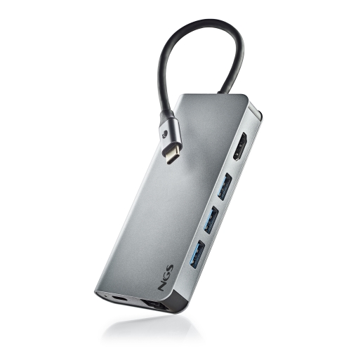 [124978] NGS - Adaptador multipuerto USB-C 8 en 1 - USB3.0, USB-C, HDMI, Red, Tarjeta SD y Tarjeta TF - Aluminio
