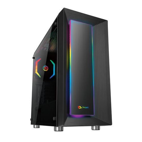 [125461] Talius - Caja Gaming Auriga LED RGB - 1 x 12cm RGB trasero - 2 x 120/140mm superiores opcionales - 2xUSB 2.0 - 2xUSB 3.0 - 2x3.5" - 4x2.5" - No grabadora - Audio - Cristal templado - 440x460x205 mm