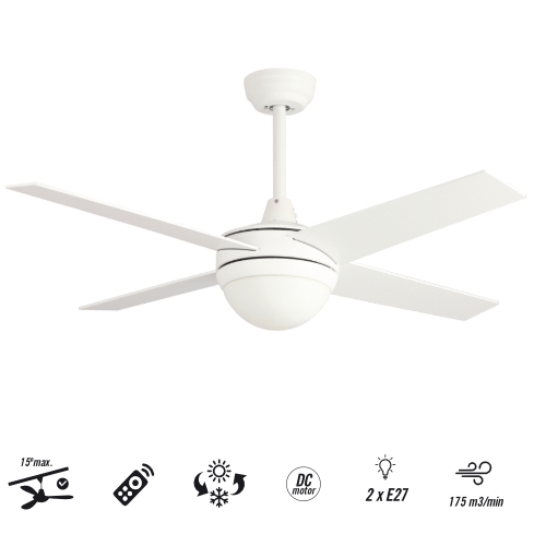 [125987] Ventilador Autan - Techo - 1170 mm - Altura graduable - Mando a distancia - 3 velocidades - Motor DC - Luz LED integrada