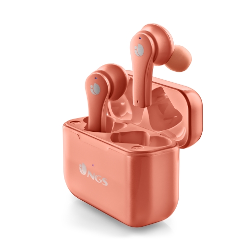 [127011] NGS Artica Bloom Coral Auriculares Intrauditivos Bluetooth 5.1 TWS - Manos Libres - Asistente de Voz - Autonomia hasta 7h - Base de Carga - Color Coral