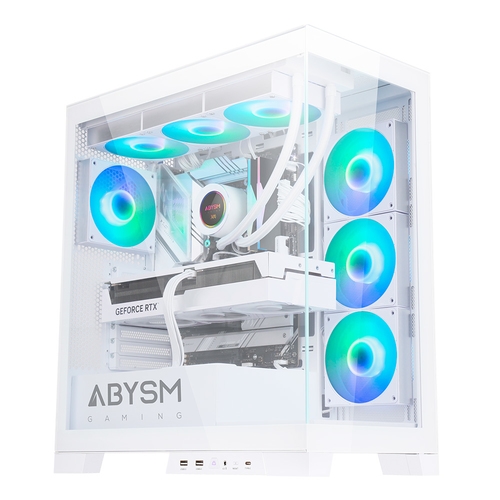[127891] Abysm Gaming - Caja ATX Sava H500 Blanca - 2 x USB 3.0 - 1 x USB-C 3.1 - VGA hasta 43cm - 4 x 120 mm ARGB incluídos - Hasta 7 ventiladores- Líquida hasta 360 - Antipolvo - 588x325x548mm