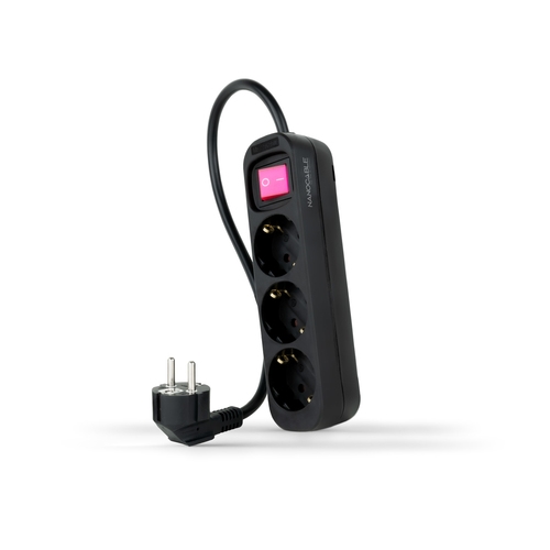 [128333] REGLETA 3 TOMAS INTERRUPTOR 1.4 M NEGRA