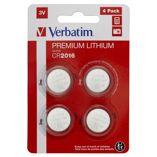[129000] VERBATIM PILAS PLANAS DE LITIO 3V - CR2016 (4 PACK)