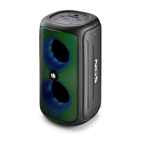 [130846] NGS Roller Beast Altavoz Bluetooth 32W TWS - Iluminacion RGB - Autonomia hasta 30h - Resistencia al Agua IPX5 - Correa de Transporte - Color Negro