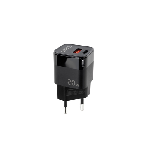 [130766] CARGADOR PARED USB-C/PD + USB-A/QC 20W NEGRO