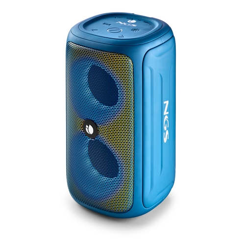 [130845] NGS Roller Beast Altavoz Bluetooth 32W TWS - Iluminacion RGB - Autonomia hasta 30h - Resistencia al Agua IPX5 - Correa de Transporte - Color Azul
