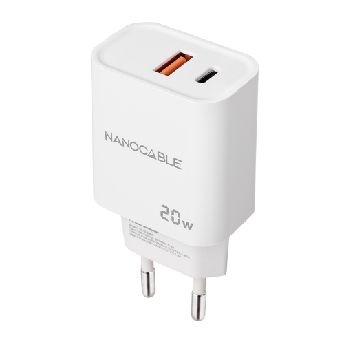 [133184] CARGADOR USB-C/PD + USB-A/QC 20W BLANCO