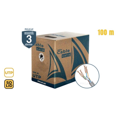 [133369] Bobina de cable PHASAK UTP CCA Sólido, AWG23 en Cat.6 de 100mt.