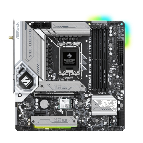 [133680] Placa base 1700 microATX Asrock B760M Steel Legend WiFi - 4xDDR5 (Hasta 256GB 7200Mhz OC) - 4xSATA - 3xM.2 Gen4 - RAID 0/1/5/10 SATA - USB 2.0 (4/2) - USB 3.2 (5/2) - 1xUSB-C - HDMI - DP - Wifi ax