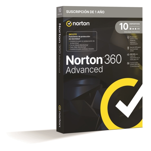 [136037] Norton 360 Advanced PWM 200GB ES - 1 usuario - 10 dispositivos - 12 meses - Caja